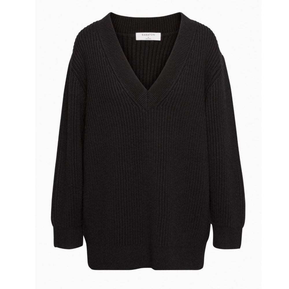 Aritzia Babaton Long Knit V-Neck Oversized Italian Merino Wool Sweater Size XXS
